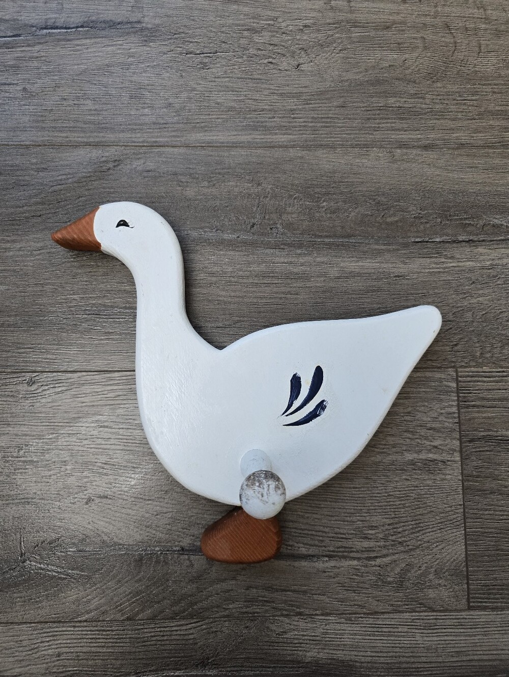 Vintage Wooden Goose Wall Hanger Wirh Hook Rustic Farmhouse Country Cottage